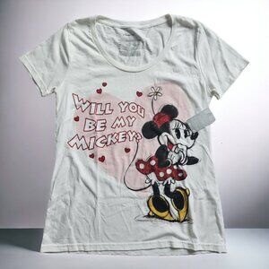 Disney Minnie Mouse Heart "Will You Be My Mickey?" Graphic Womens T-Shirt Size L